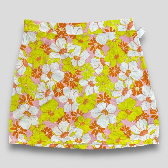 Sanctuary Dresses & Skirts - SANCTUARY RETRO HIPSTER Y2K 70S BRIGHT BOLD FLORAL LINEN MINI SKIRT LARGE